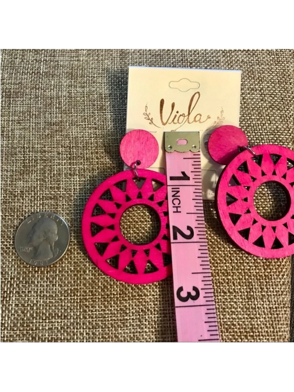 Hot Pink Wood Statement Earrings | Lightweight Cutout